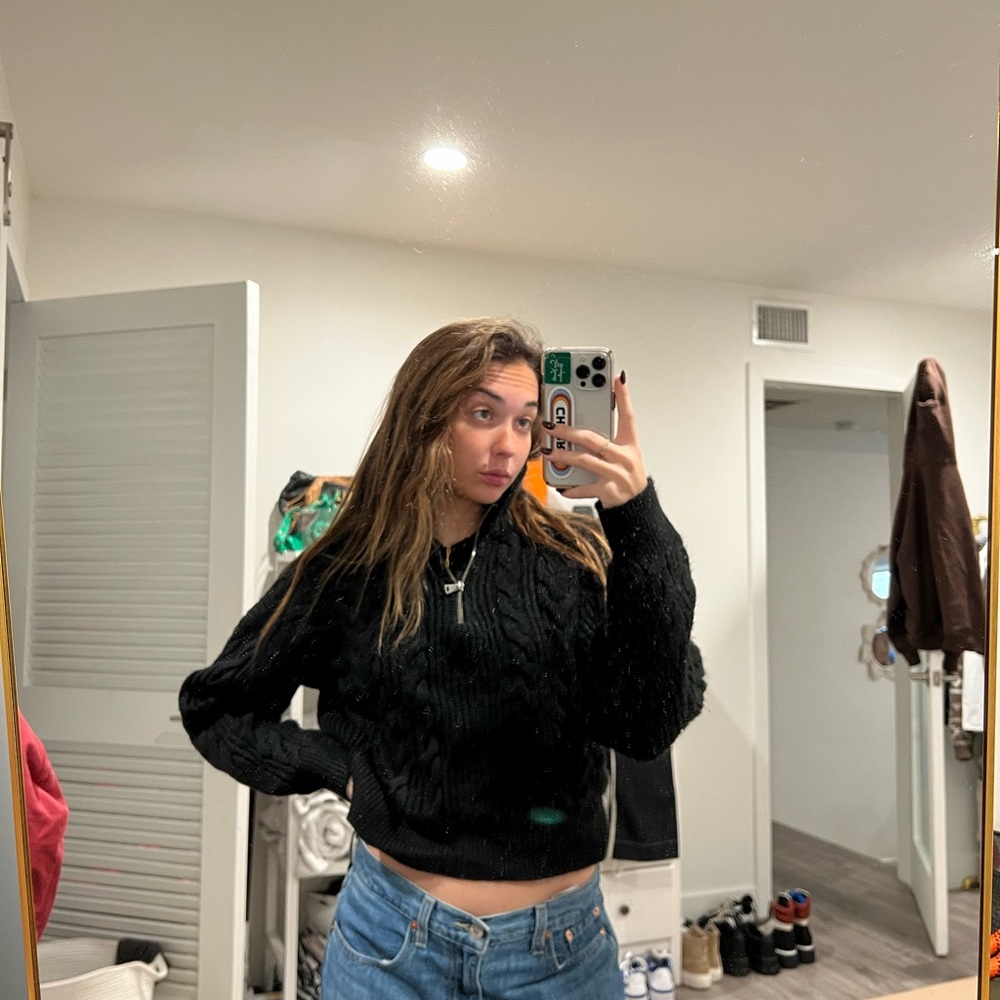 Black UO BDG Half Zip Cable Knit Sweater